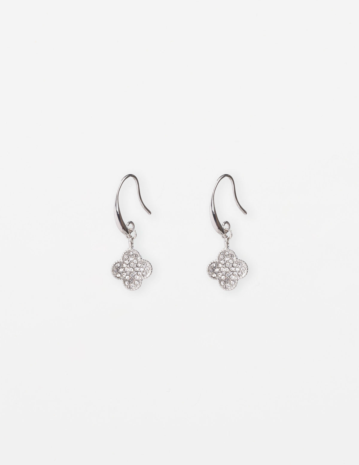 Earring Crystal Fower Drop - Silver