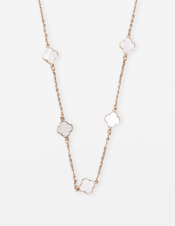 Necklace Gold Chain Mother of Pearl Flowers