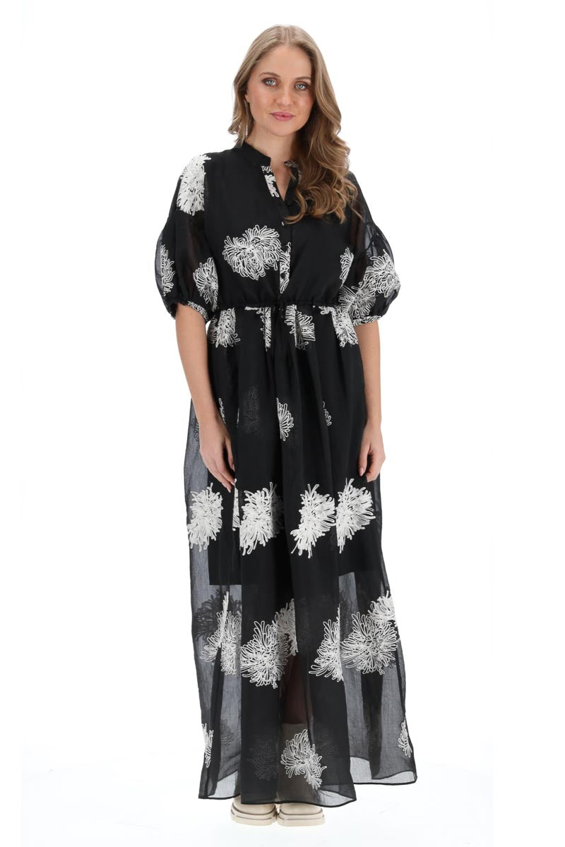 Sally Shirt Dress - Black Embroidered