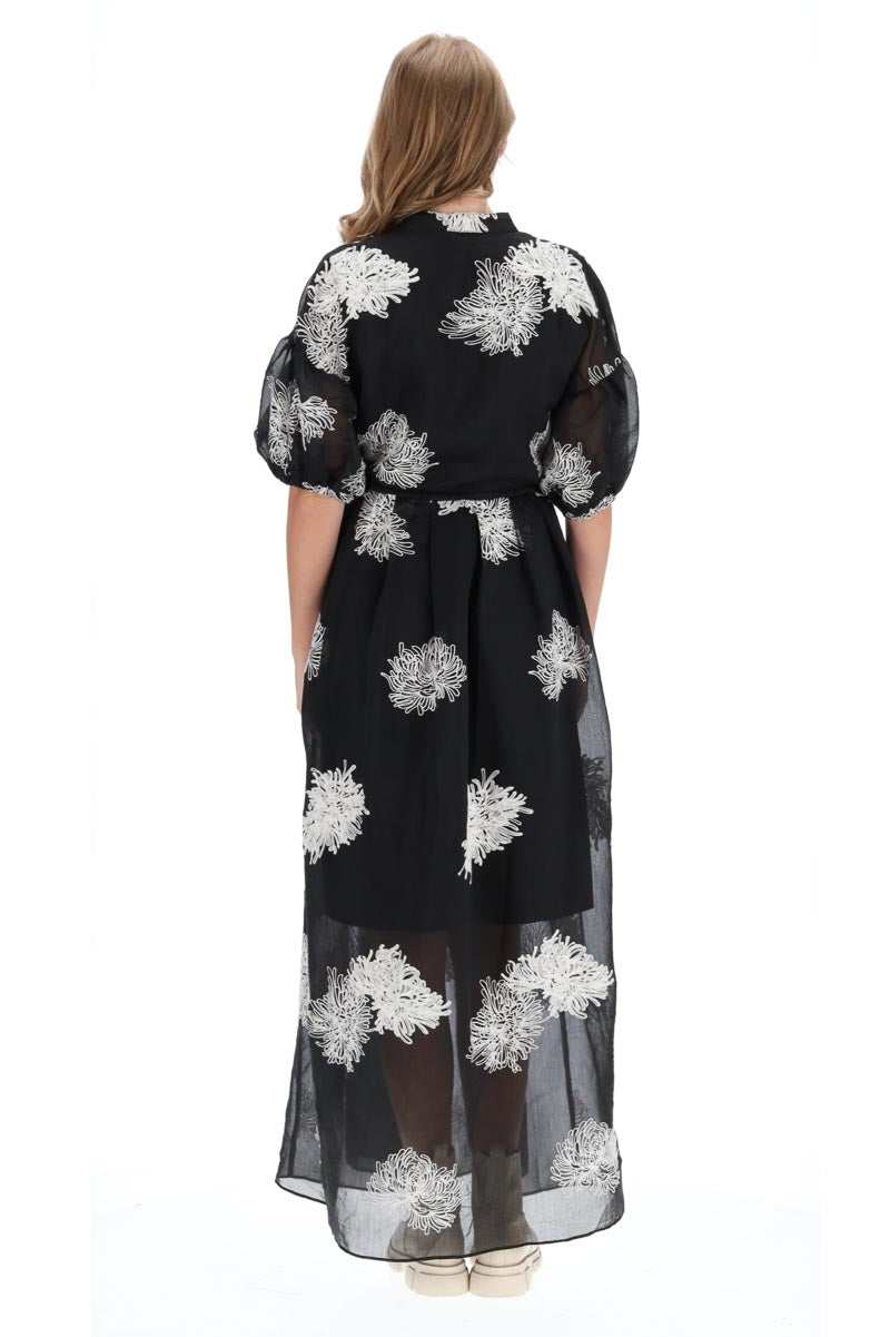 Sally Shirt Dress - Black Embroidered