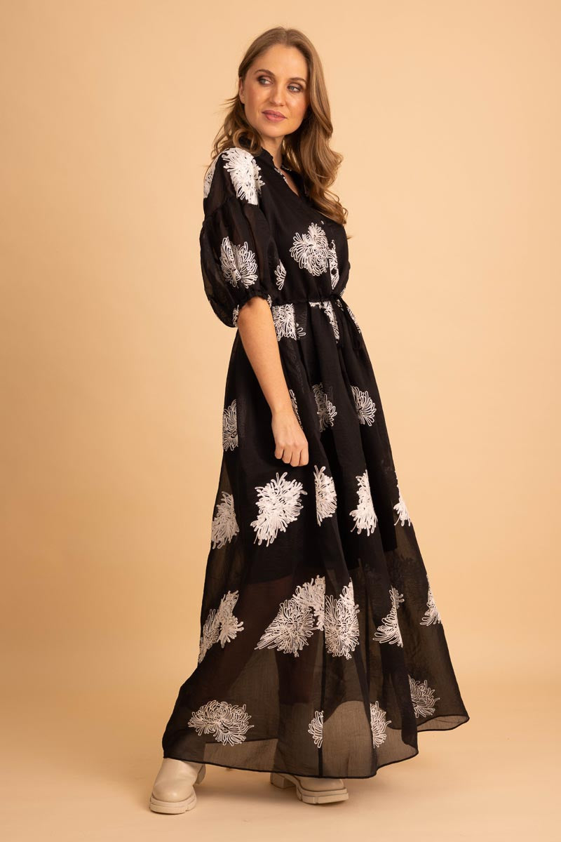 Sally Shirt Dress - Black Embroidered