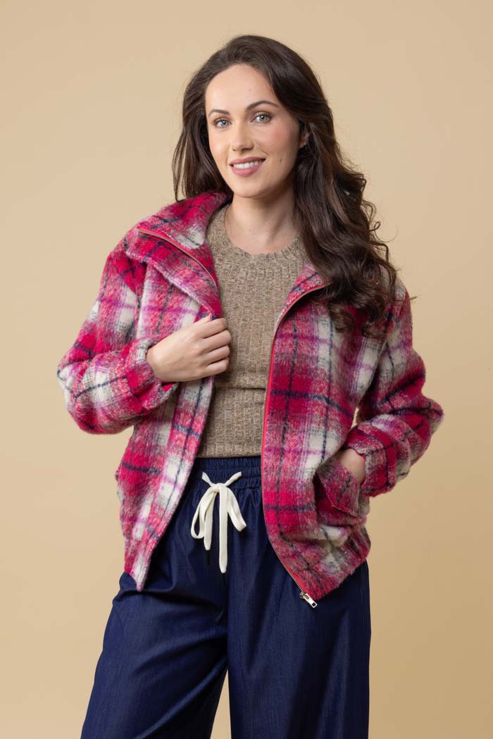 Saskia Bomber Jacket - Pink Tartan