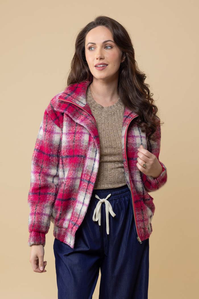 Saskia Bomber Jacket - Pink Tartan