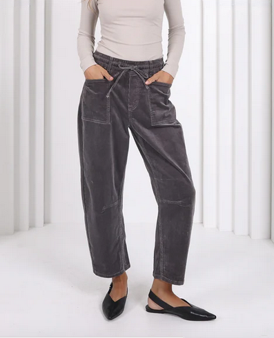 Leo Barrel Jeans Corduroy - Smoke Charcoal - Preorder - Girl Next Door Fashion