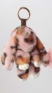 Bunny Faux Gur Keyring - Pink/Brown