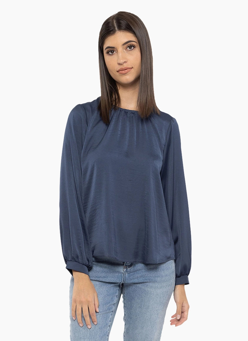 Lorenza Top - Navy Washer Satin