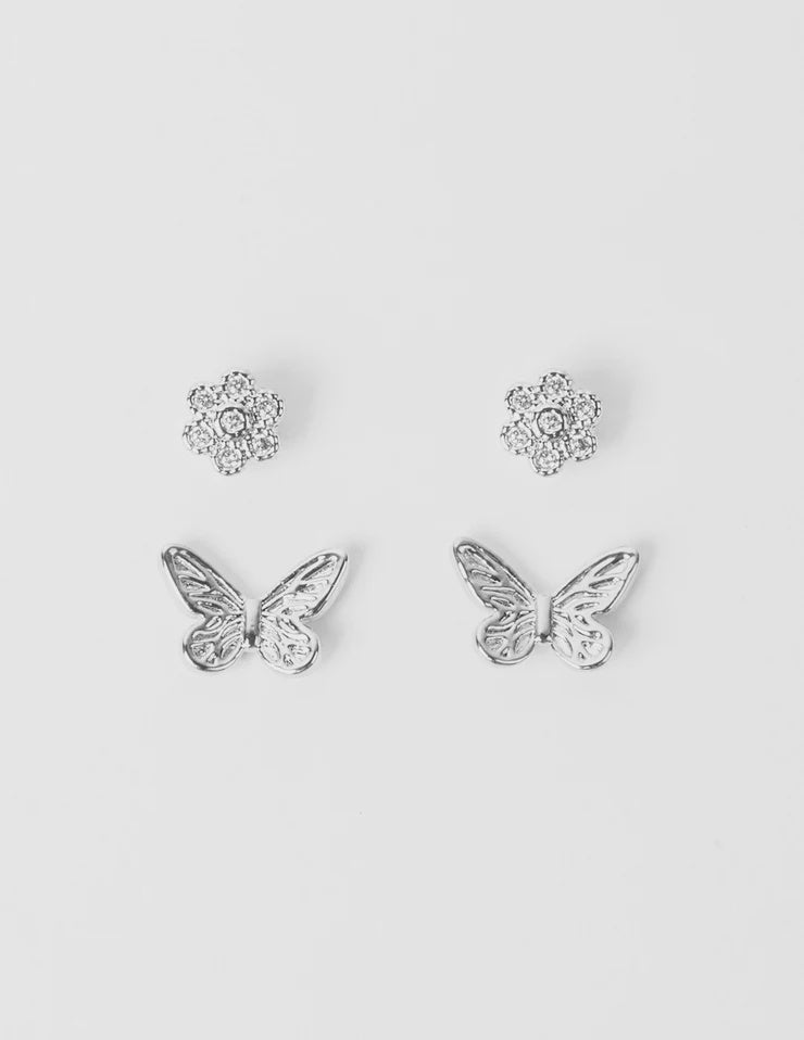 Earring Flower and Butterflies - Silver