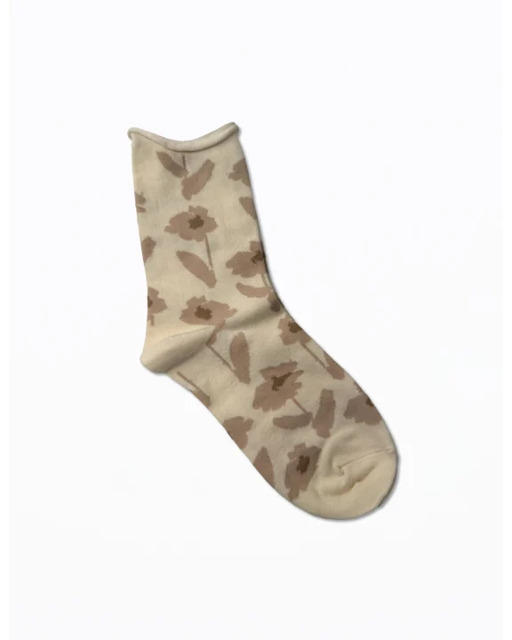 Socks - Cream with Blurred Beige Flowers
