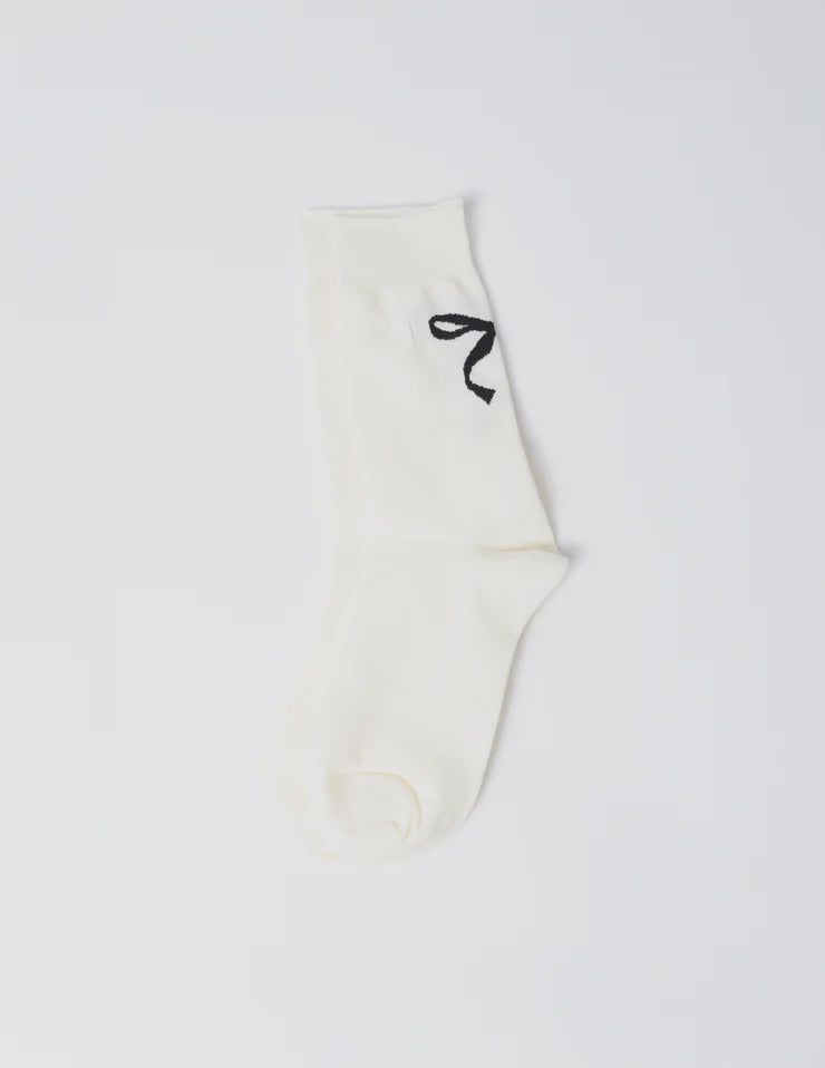 Socks - White With  Black Bow