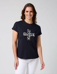 Soho Cuff Tee - Deep Navy Leopard Cross