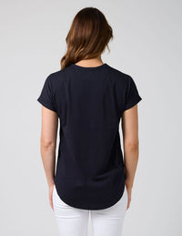 Soho Cuff Tee - Deep Navy Leopard Cross