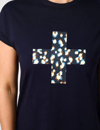 Soho Cuff Tee - Deep Navy Leopard Cross