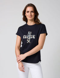 Soho Cuff Tee - Deep Navy Leopard Cross