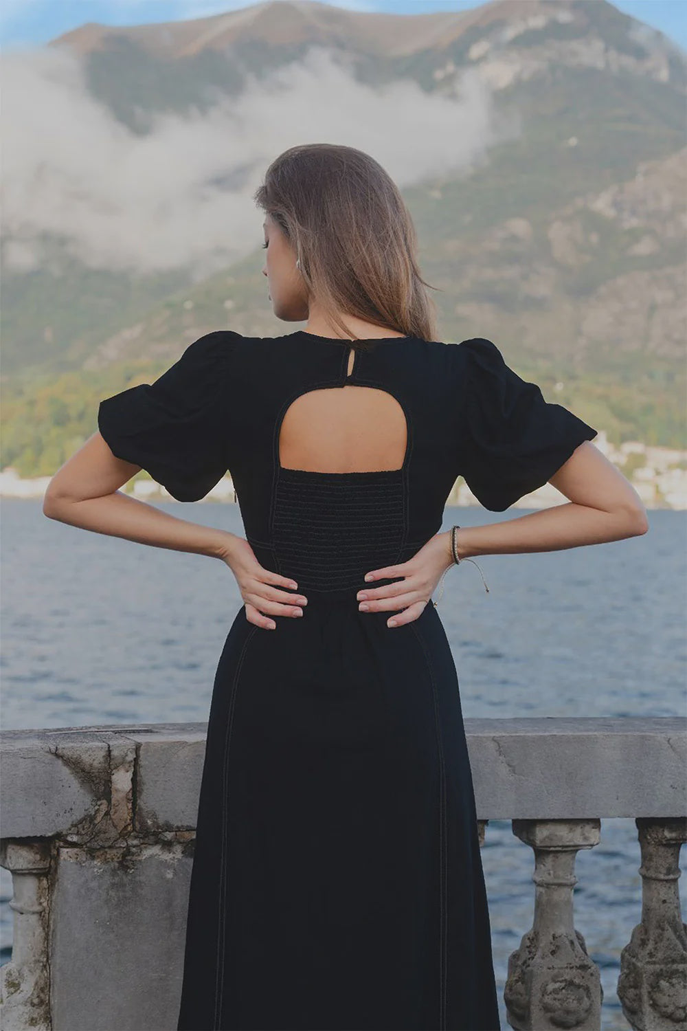 State Linen Blend SS Midi Dress - Black