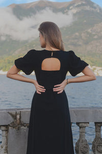 State Linen Blend SS Midi Dress - Black
