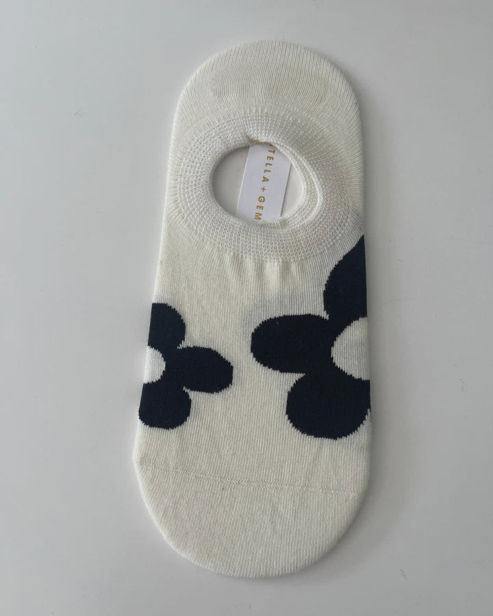 Socks -  White With Black Flower