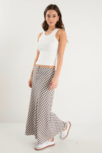 Summit Chocolate Gingham Cotton Blend Tie Waist Bias Maxi Skirt - Girl Next Door Fashion