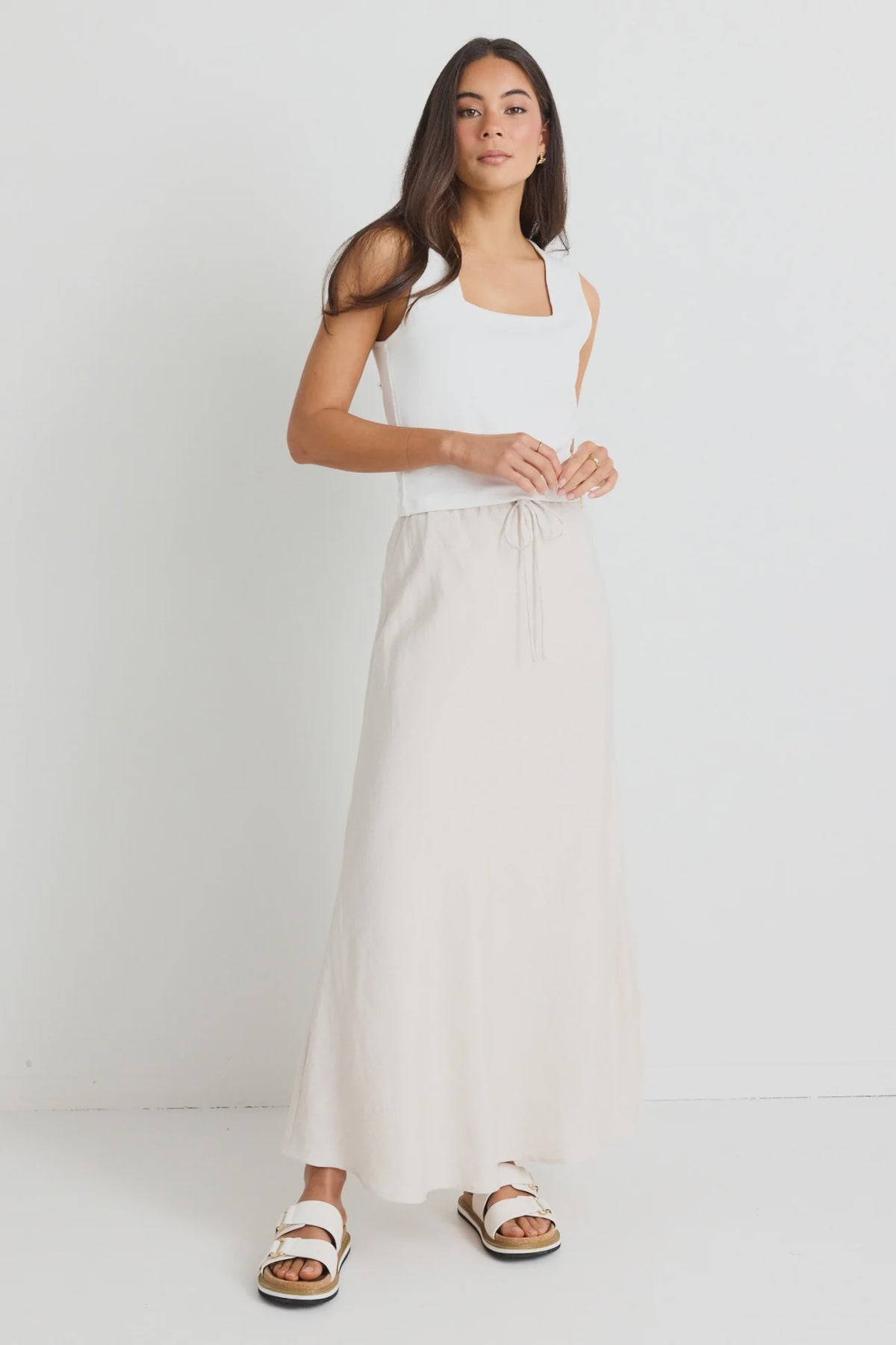 Summit Natural Tie Waist Bias Maxi Skirt