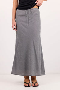 Summit Black White Mini Gingham Tie Waist Bias Maxi Skirt