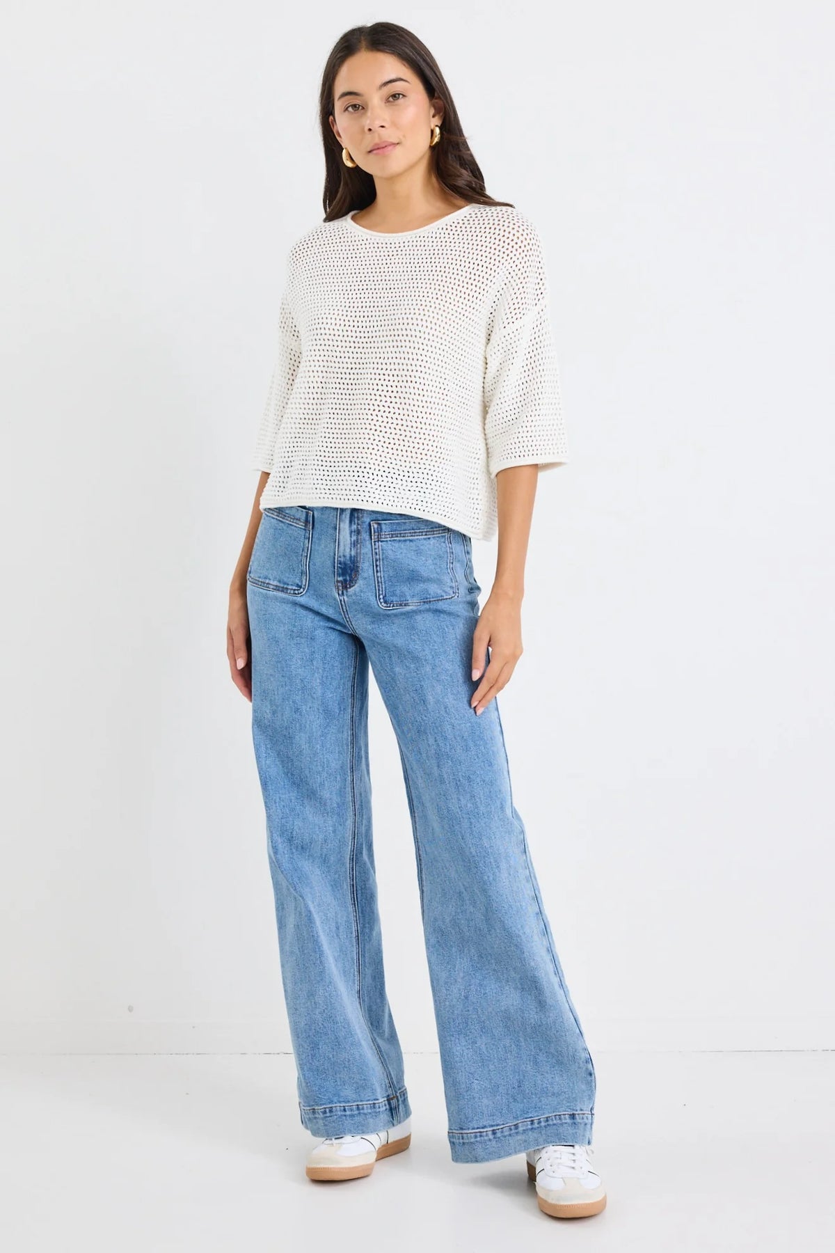 Sunrise SS Crochet Knit Tee - Ivory