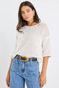 Sunrise SS Crochet Knit Tee - Ivory