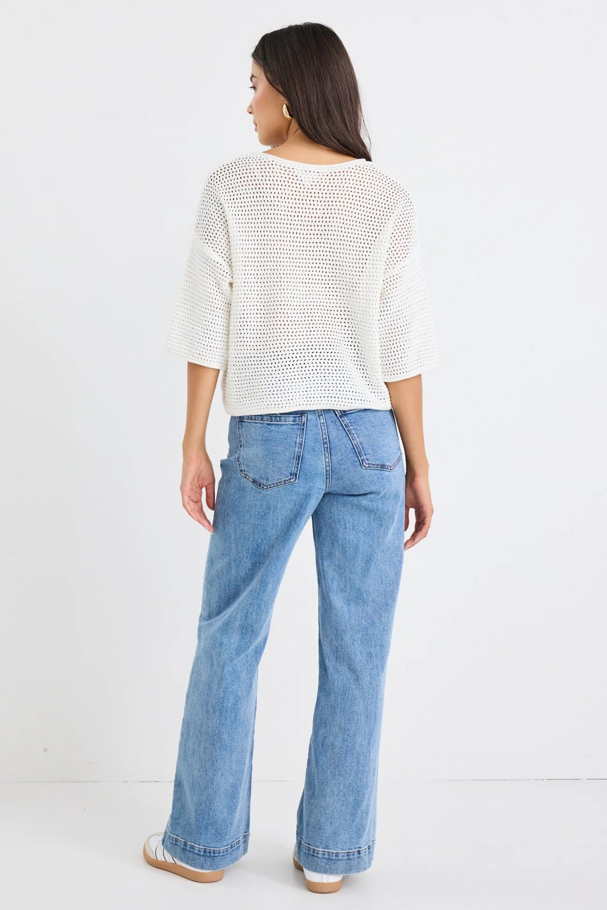 Sunrise SS Crochet Knit Tee - Ivory