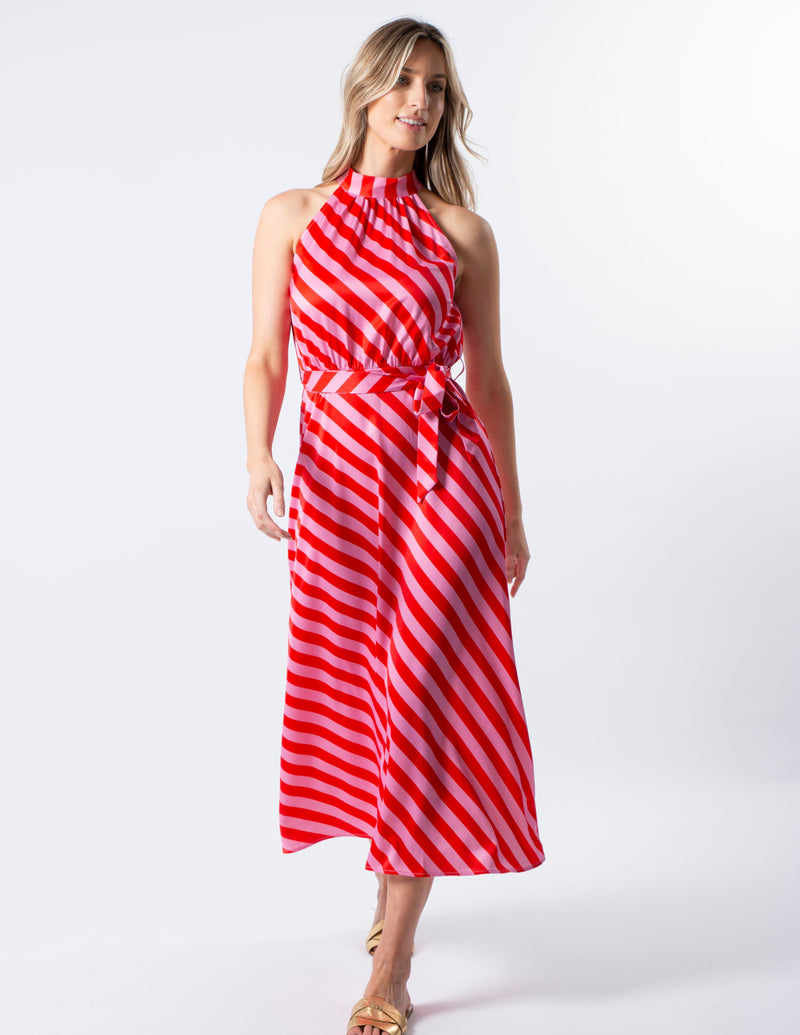 Clamentine Dress - Pink & Red Stripes