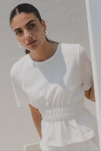 Svelte Ivory Shirred Detail SS Tee