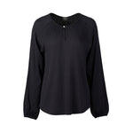 Merino Round Neck Top With Front Keyhole - Midnight