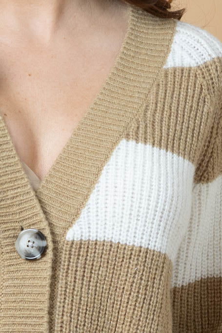 Tara Knit Cardi - Beige Stripe