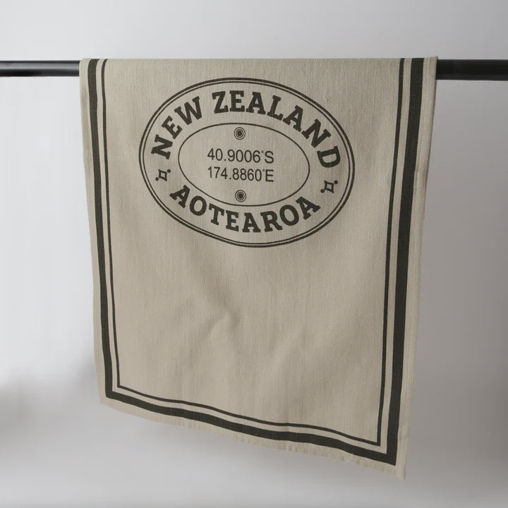 French Grainsack Tea Towel NZ Aotearoa - Natural & Olive