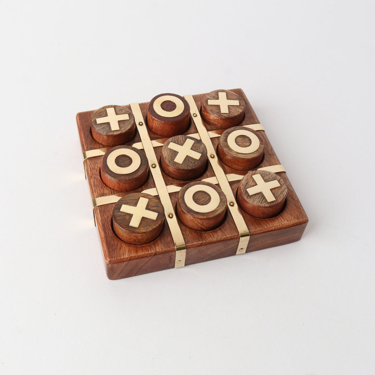 Tic Tac Toe 12cm x 12cm - Natural + Brass
