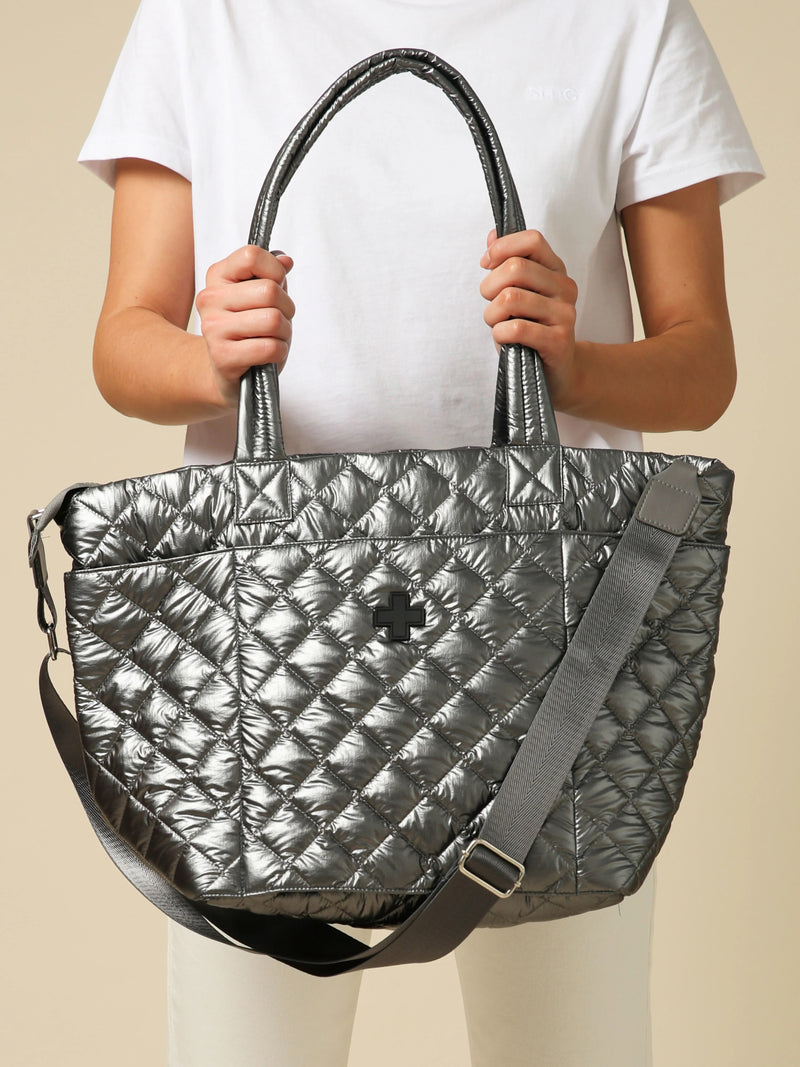 Quilted Tote Bag - Gunmetal