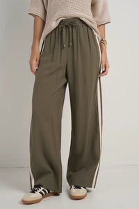Townie Olive Stripe Side Tape Wide Leg Pants