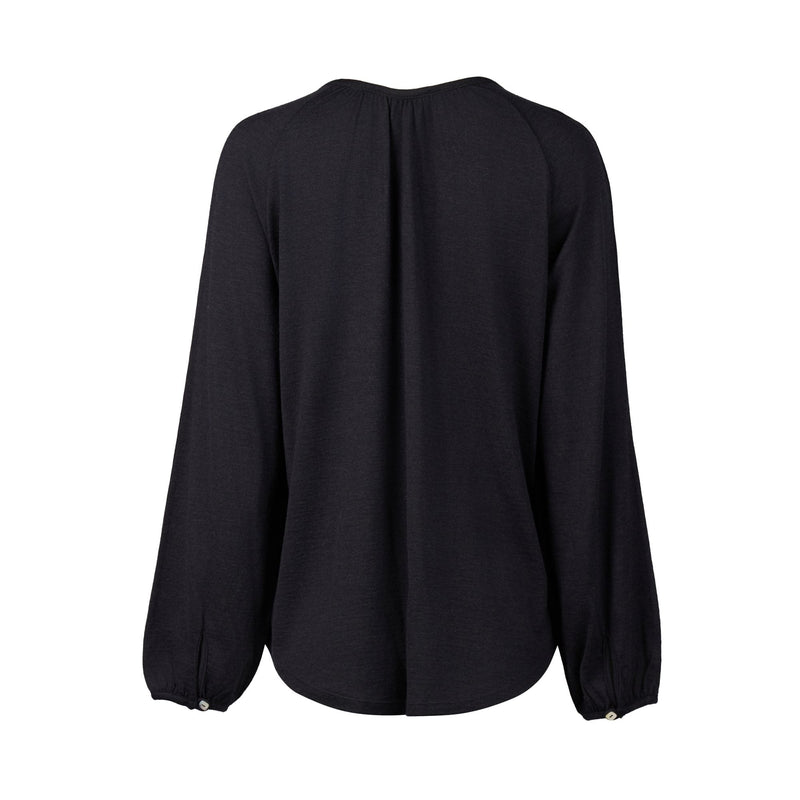 Merino Round Neck Top With Front Keyhole - Midnight