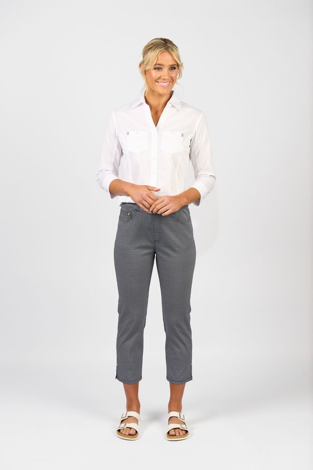 Slim Leg 7/8 Pull On Pant with Full Elastic Waistband - Sim