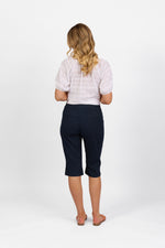 Below Knee Slim Leg Elastic Waist Pant - Ink