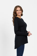 Merino Long Sleeve Top With Back Button Placket - Black