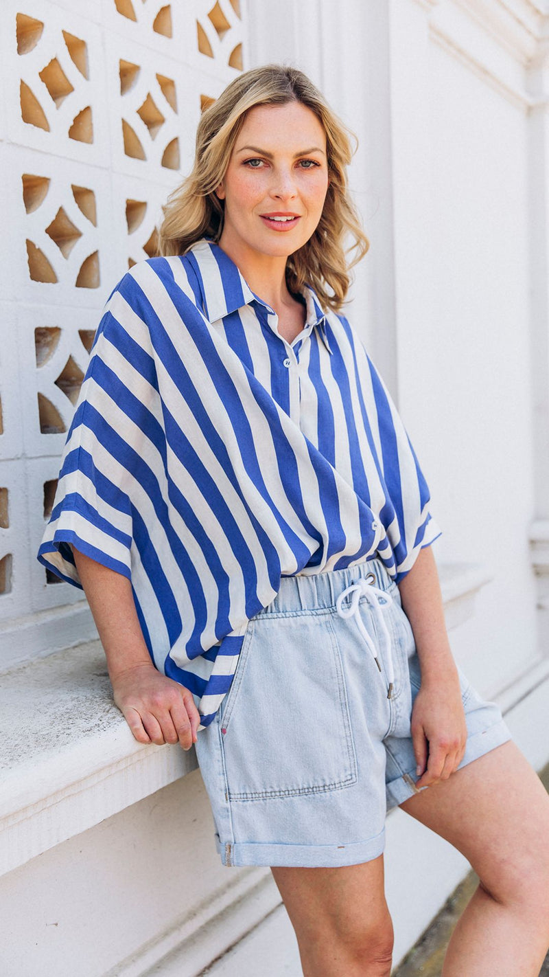 Palermo Stripe Shirt - Royal Blue/Marshmallow Stripe