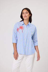 Lexie Embroidered Shirt - Blue Stripe