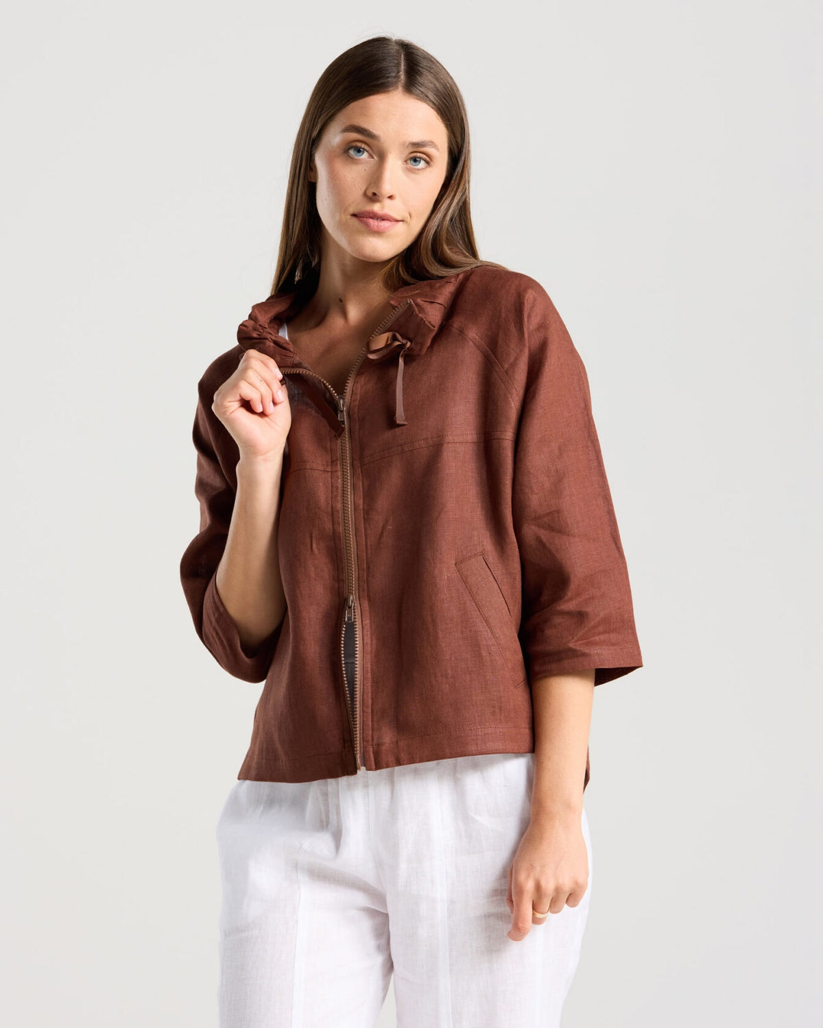 Victoria Zip Front Jacket - Chocolate