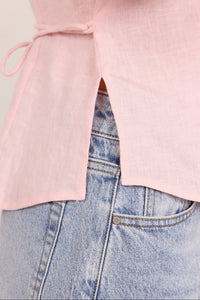 Villager Blush Linen Tie Back Short Sleeve Shirt