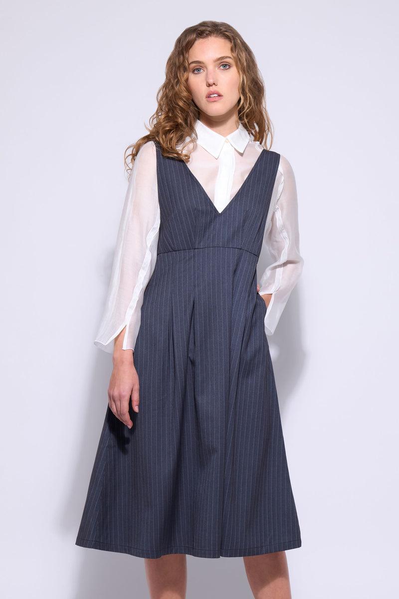 The Hepburn Pinafore - Steel Stripe