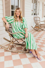 Spritz Stripe Dress - Green Briar/White Stripe