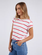 Manly Stripe Tee - White/Cayenne