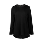 Merino Long Sleeve Top With Back Button Placket - Black