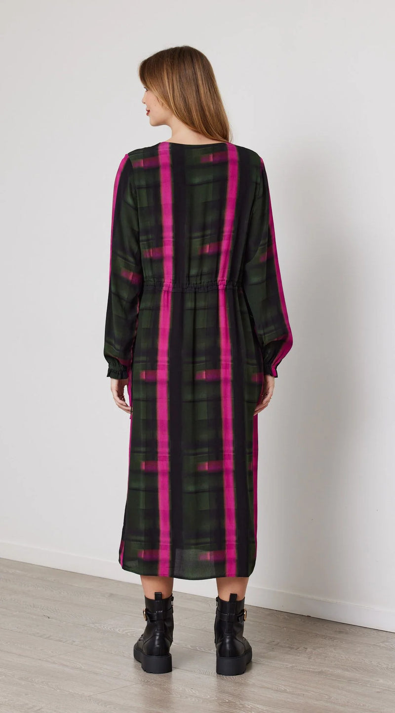 Manon Tie Dress - Olive/Pink Print