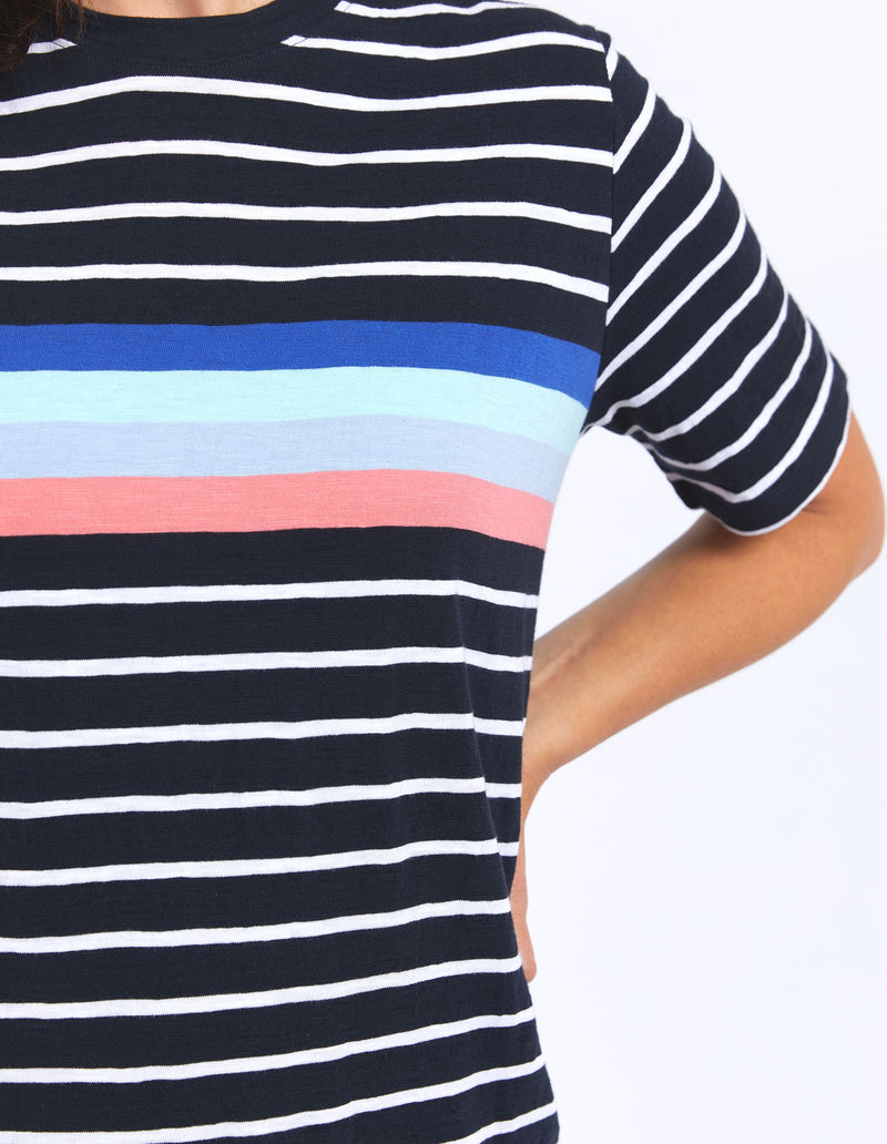 Zena Tea Dress - Navy & White Stripe