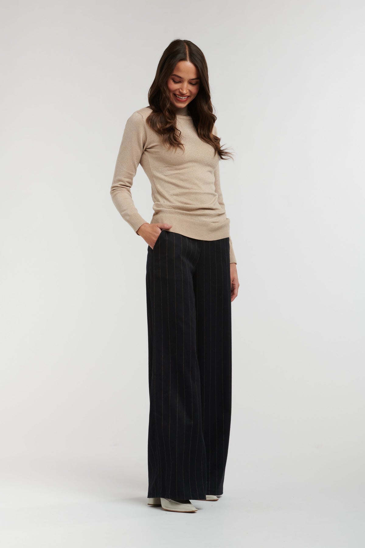 Celine Wide Stripe Pant - Navy