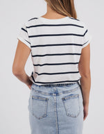 Manly Stripe Vee Tee - White/Navy Stripe